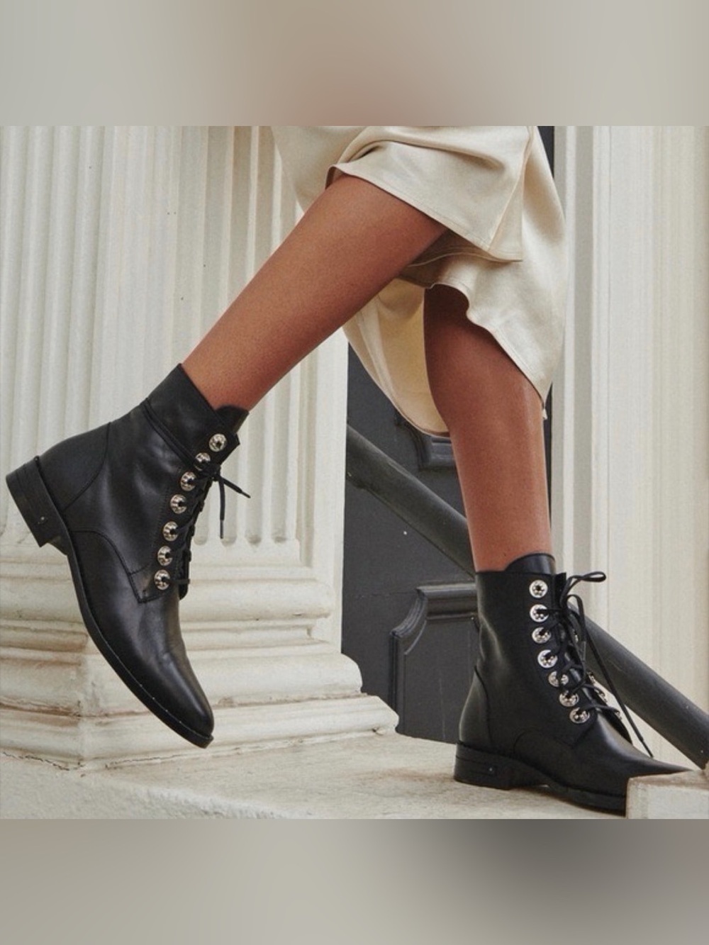Freda Salvador Ralf Black Italian Leather Ankle Combat Boots - US 9.5